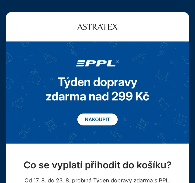 Astratex: Doručení zdarma PPL – srpen 2026