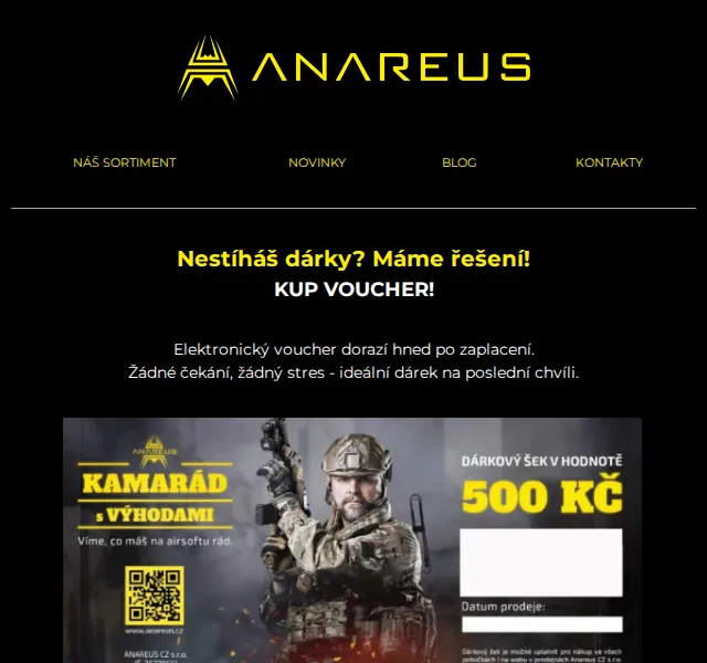 ANAREUS: Dárkové vouchery 500–5000 Kč – červenec 2026 | Nuslet.cz