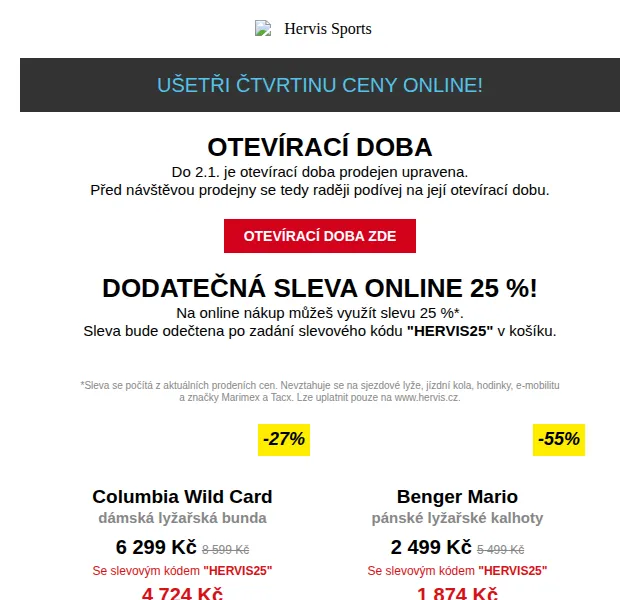 Hervis: dodatečná sleva 25 % online – červenec 2026 | Nuslet.cz