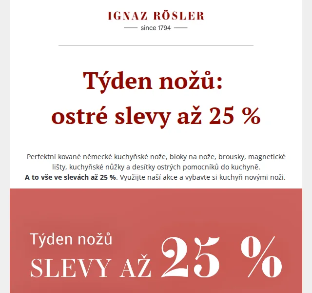 Ignazrosler: Týden nožů – slevy až 25 % – červenec 2026 | Nuslet.cz