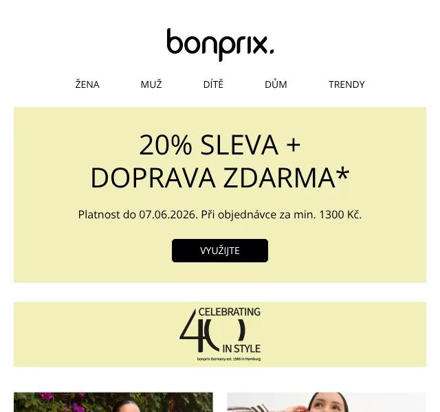 Bonprix: 20 % sleva + doprava zdarma – červen 2026