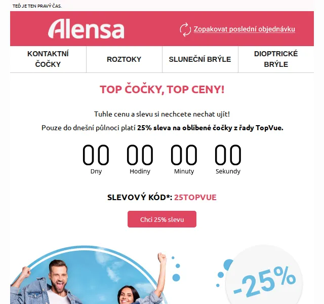 Alensa: 25% sleva na TopVue čočky + 20% na obroučky – červen 2026 | Nuslet.cz