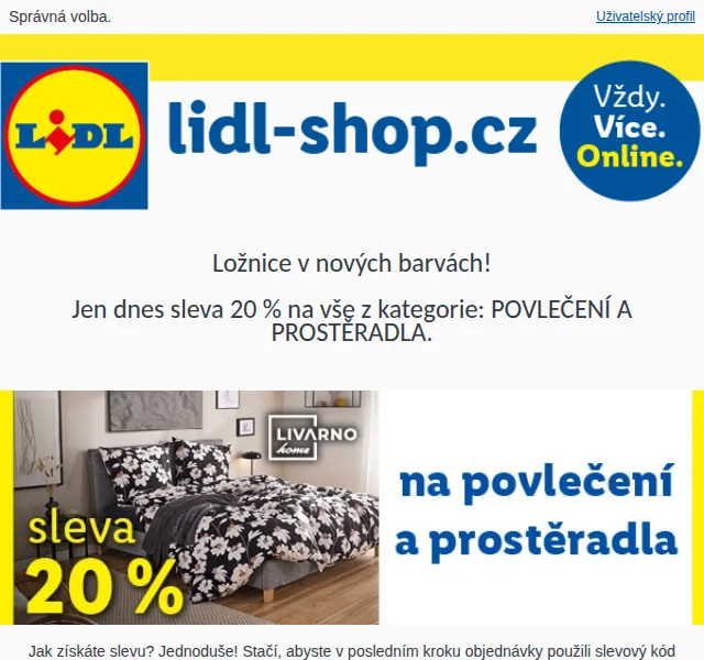 Lidl: Sleva 20 % na povlečení a prostěradla – červenec 2026 | Nuslet.cz