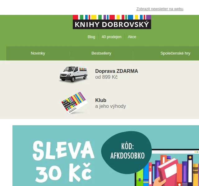 KnihyDobrovsky.cz: Sleva 30 Kč na osobní odběr – červen 2026 | Nuslet.cz