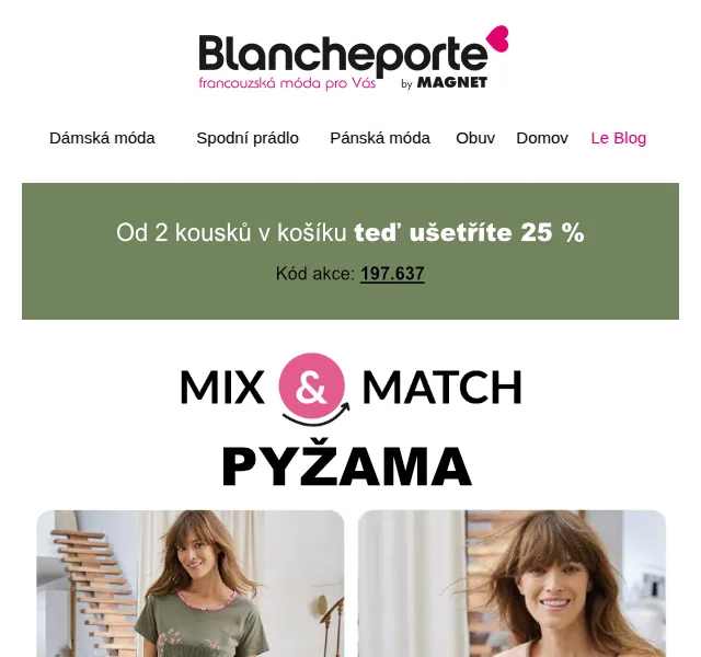 Blancheporte: -25 % na pyžama a noční košile – červen 2026 | Nuslet.cz