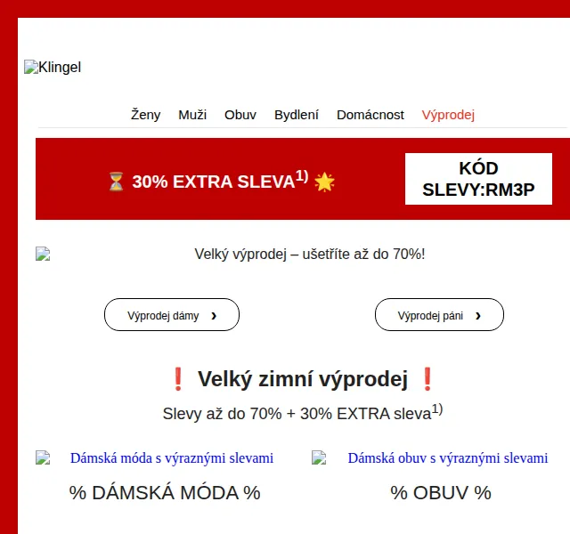 KLiNGEL: Velký zimní výprodej – slevy až 70 % + extra 30 % – červenec 2026 | Nuslet.cz