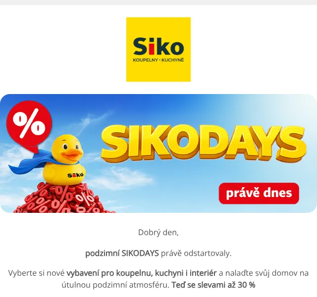 SIKO KOUPELNY & KUCHYNĚ: slevy až 30 % – září 2026