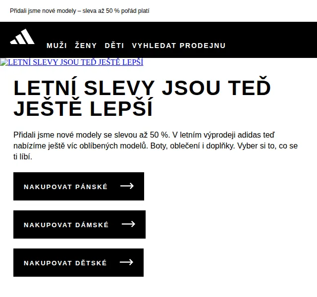 adidas: Letní výprodej se slevou až 50 % – červen 2026 | Nuslet.cz