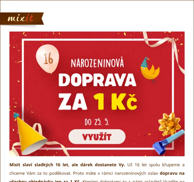Mixit: Doprava za 1 Kč – Narozeniny – Květen 2026 | Nuslet.cz