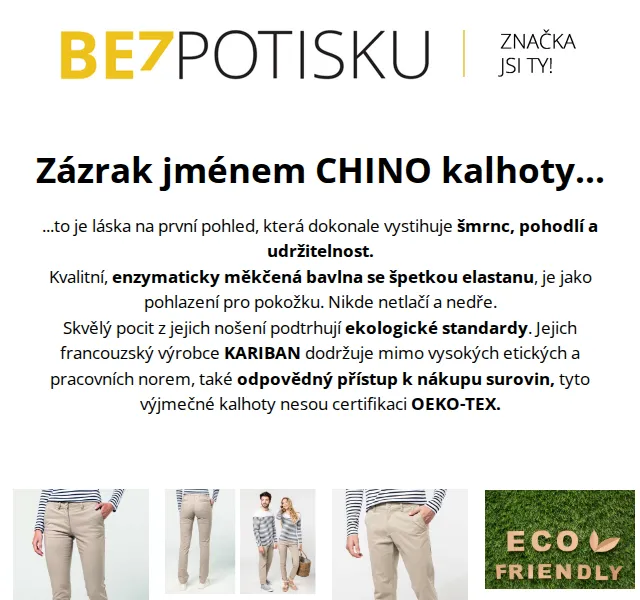 BezPotisku: Chino kalhoty KARIBAN – červenec 2026 | Nuslet.cz