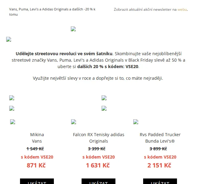 UrbanStore: Až -50% na Vans, Puma, Levi's a Adidas – červen 2026 | Nuslet.cz
