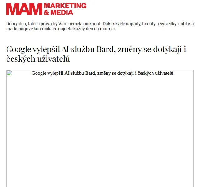 Marketing & Media: Google Bard AI vylepšení – červenec 2026 | Nuslet.cz