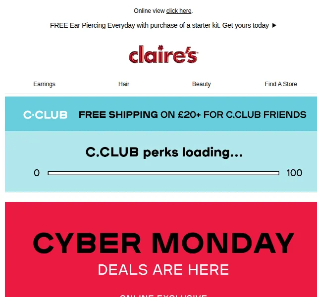 Claire's: Stack 25%+60% sleva v Cyber Monday – červen 2026 | Nuslet.cz