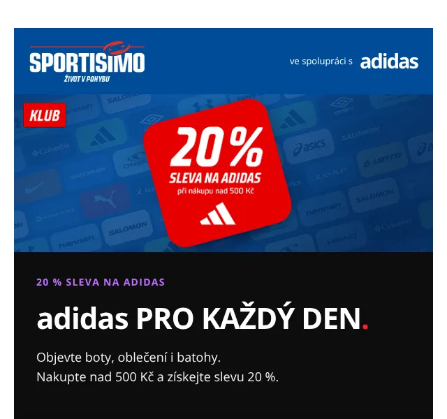 Sportisimo: 20 % sleva na adidas – září 2026