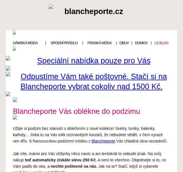 Blancheporte: Sleva 250 Kč a poštovné zdarma – červen 2026 | Nuslet.cz