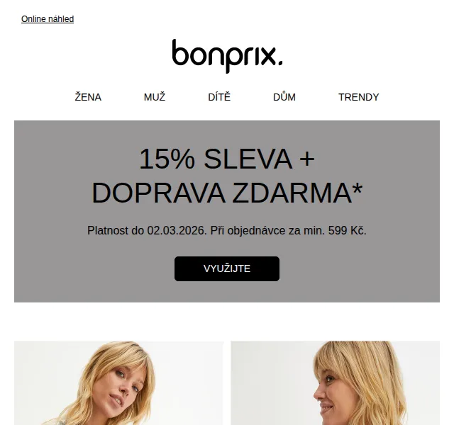 Bonprix: 15% sleva + doprava zdarma – duben 2026
