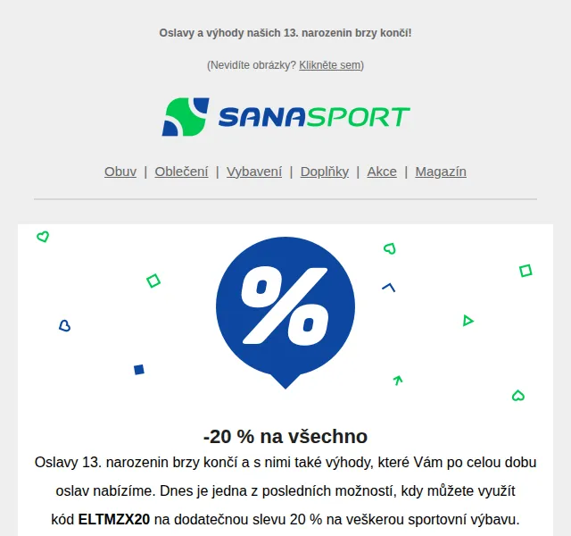 Sanasport: 20% sleva na vše – červen 2026 | Nuslet.cz