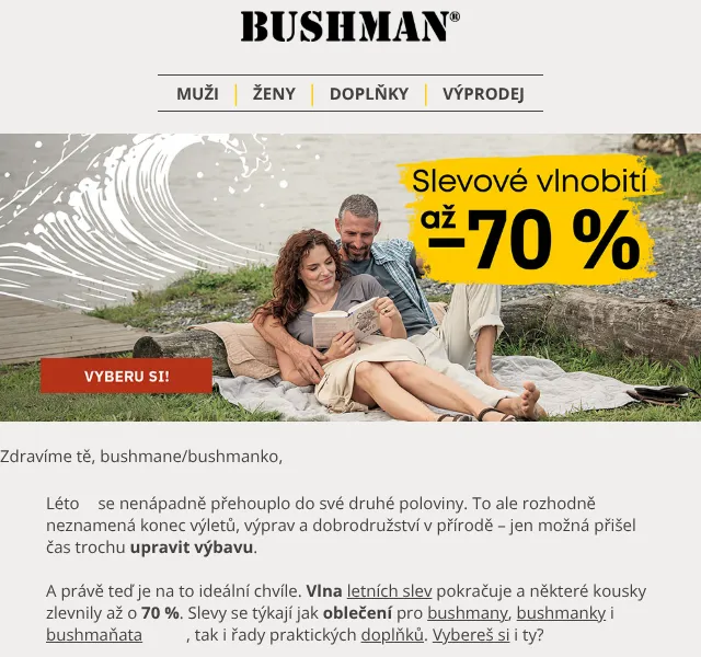 BUSHMAN: Letní slevy až 70 % – srpen 2026