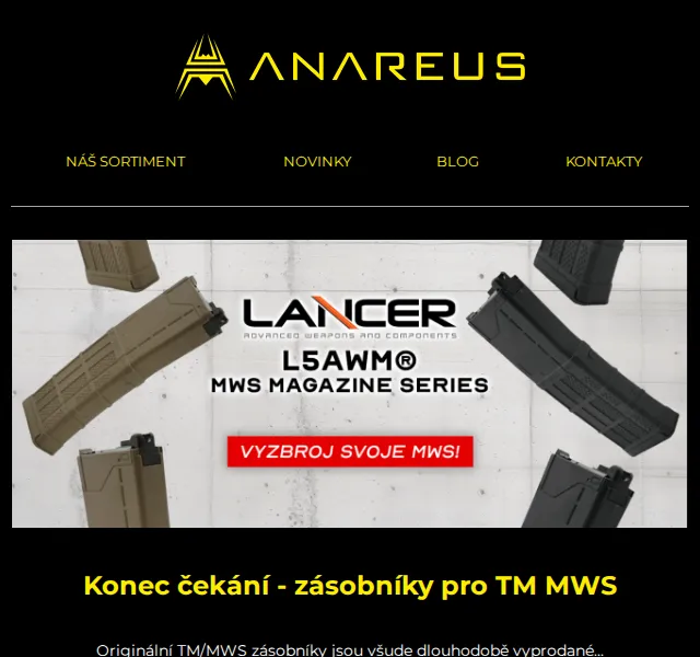 ANAREUS: Lancer L5AWM zásobníky pro TM MWS – skladem – červen 2026 | Nuslet.cz