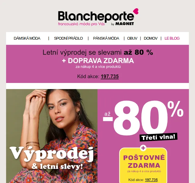 Blancheporte: slevy až –80 % a poštovné zdarma – červenec 2026 | Nuslet.cz
