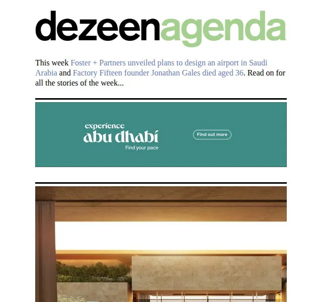 Dezeen Daily: Foster + Partners navrhne letiště v Saúdské Arábii – červen 2026 | Nuslet.cz