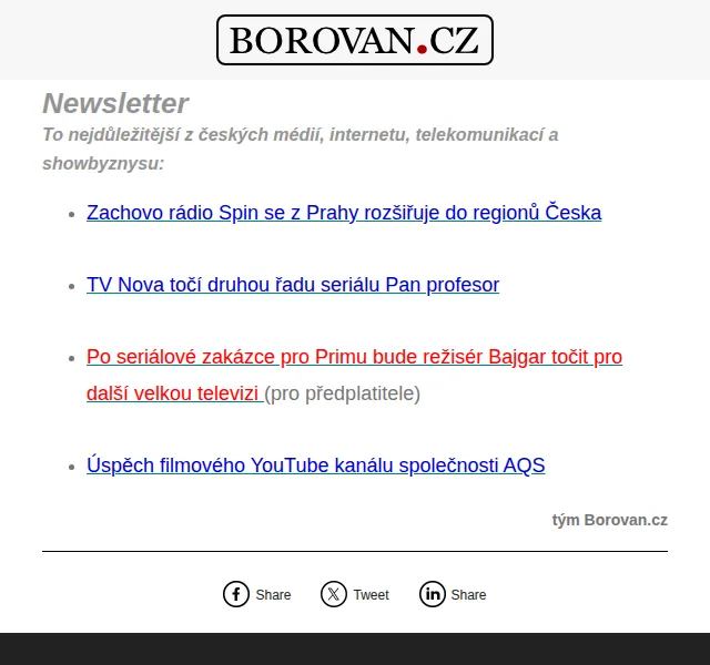 Aleš Borovan: Zachovo rádio Spin a TV Nova seriály – červen 2026 | Nuslet.cz