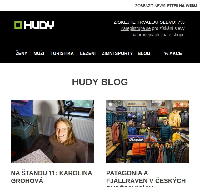 Hudy: 7% sleva na outdoor – červen 2026 | Nuslet.cz