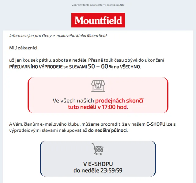 Mountfield: Předjarní výprodej se slevami 50–60 % – červen 2026 | Nuslet.cz