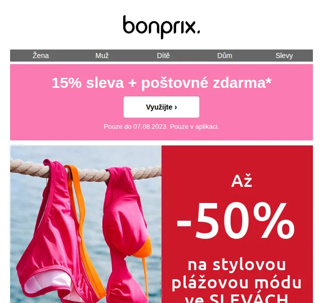bonprix: sleva 15 % + doprava zdarma v aplikaci – červenec 2026 | Nuslet.cz