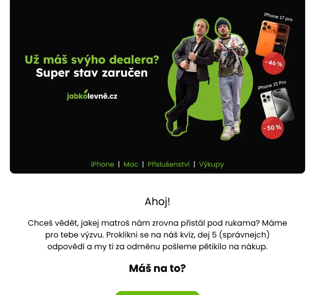 JabkoLevně: 500 Kč do nákupu – Kvíz – duben 2026