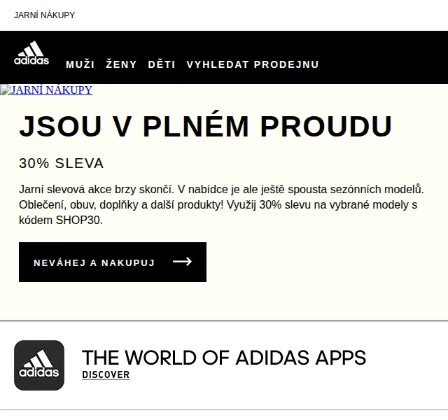 Adidas: 30% sleva na jarní nákupy – červen 2026 | Nuslet.cz