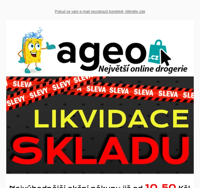 Ageo.cz: Likvidace skladu od 10,50 Kč – červen 2026 | Nuslet.cz