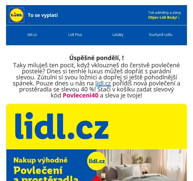 Lidl: Povlečení a prostěradla -40 % – srpen 2026