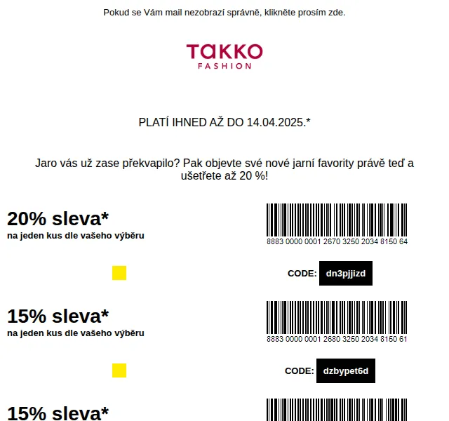 Takko Fashion: Sleva až 20 % na jarní kolekci – červen 2026 | Nuslet.cz