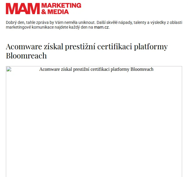 Marketing & Media: Acomware Gold Certified Partner Bloomreach – červen 2026 | Nuslet.cz