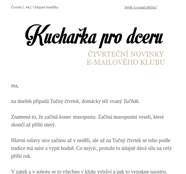 Florentýna - Kuchařka pro dceru: Recept na chlupaté knedlíky – červen 2026 | Nuslet.cz