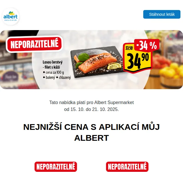 Albert: Mléko 11,90 Kč, Vepřová pečeně 89,90 Kč – říjen 2025 | Nuslet.cz
