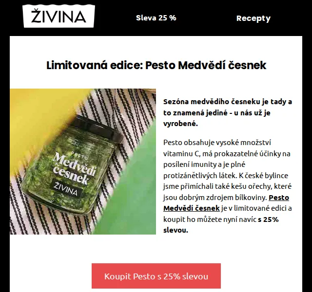 Živina: Pesto medvědí česnek s 25% slevou – červen 2026 | Nuslet.cz