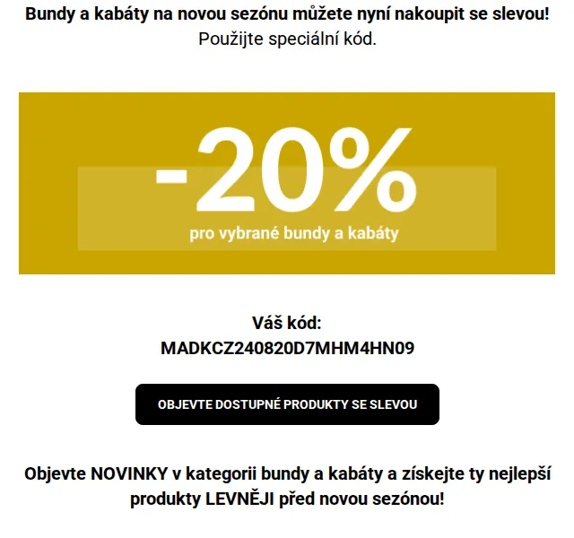 Modivo: -20 % na bundy a kabáty – červen 2026 | Nuslet.cz