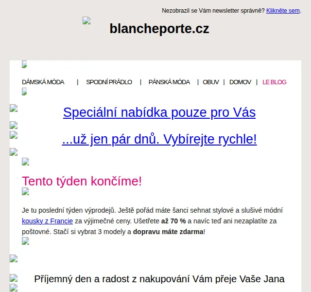 Blancheporte: slevy až 70 % + poštovné zdarma – červen 2026 | Nuslet.cz