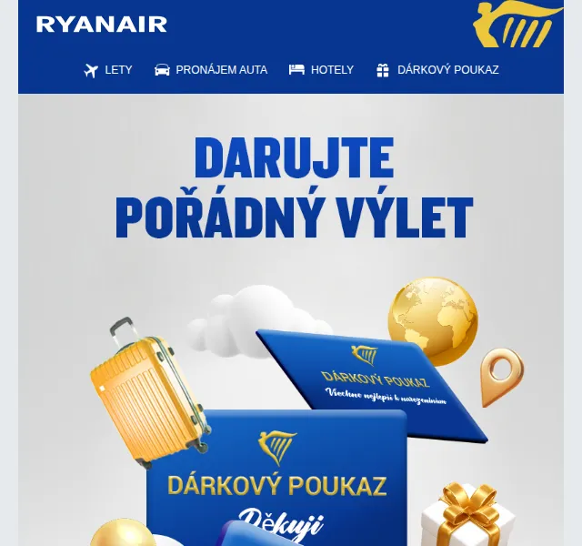 Ryanair: Dárkový poukaz od 750 Kč – červen 2026 | Nuslet.cz