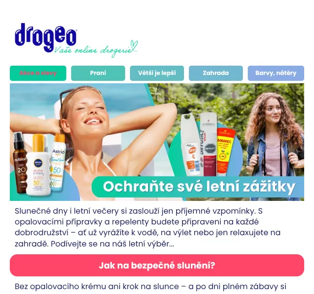 Drogeo: Opalovací krémy a repelenty – červenec 2026