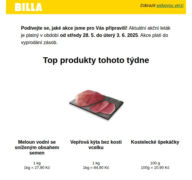 Billa: Meloun 27,90 Kč — červen 2026 | Nuslet.cz