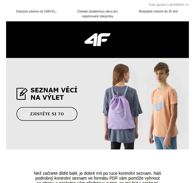 4Fstore.cz: kontrolní seznam na výlet pro děti – červenec 2026 | Nuslet.cz