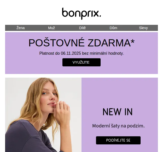 bonprix: Poštovné zdarma bez minimální hodnoty – červen 2026 | Nuslet.cz