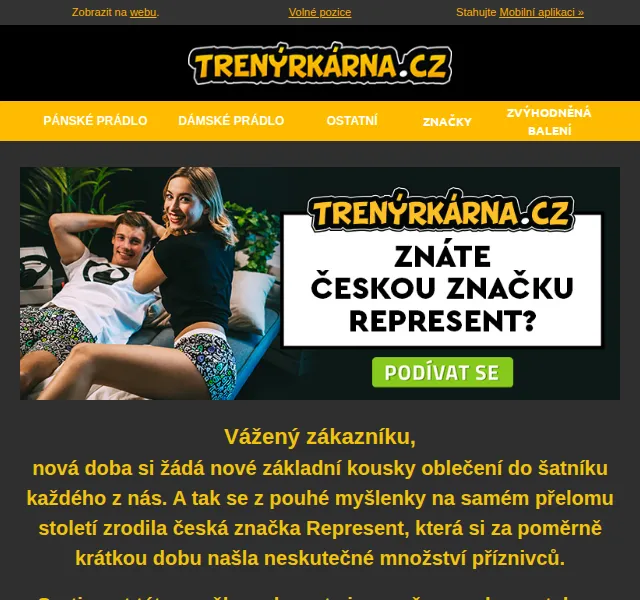 Lukáš z Trenýrkárna.cz: slevy na značku Represent – červen 2026 | Nuslet.cz