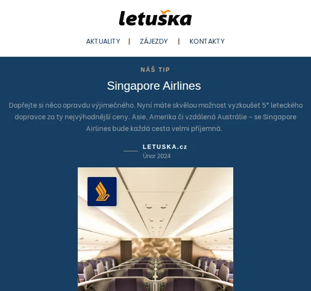 Letuška.cz: Singapore Airlines – letní pobyty u moře – červenec 2026 | Nuslet.cz