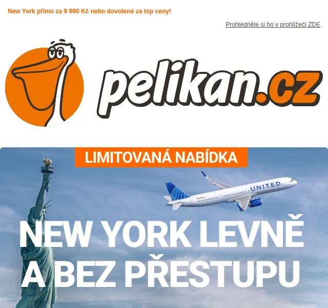 Pelikan.cz: letenky do New Yorku od 9 990 Kč – červen 2026 | Nuslet.cz
