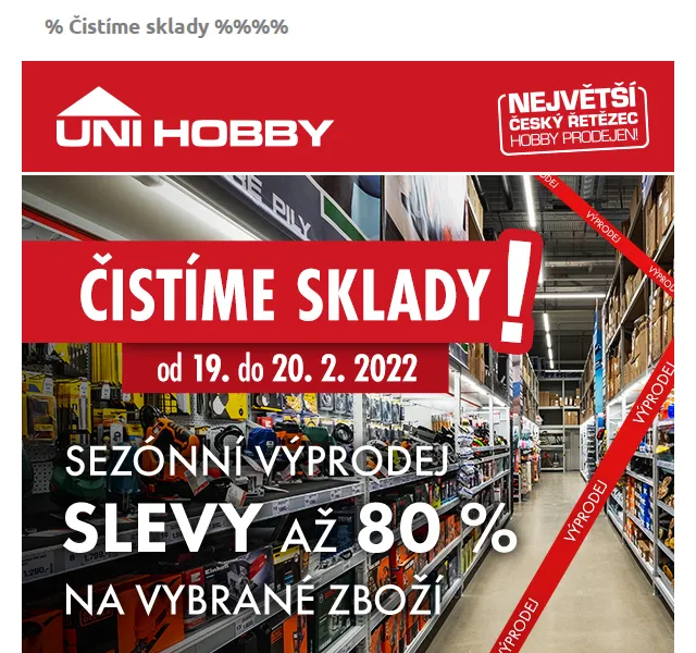 UNI HOBBY: Výprodej na prodejnách – sleva až 80 % – červen 2026 | Nuslet.cz