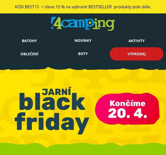 4camping.cz: Jarní Black Friday až 50 % sleva – duben 2026
